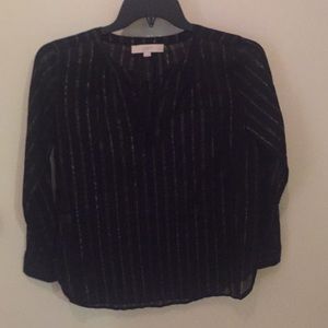 LOFT Black Sheer Blouse with Gold Stripes